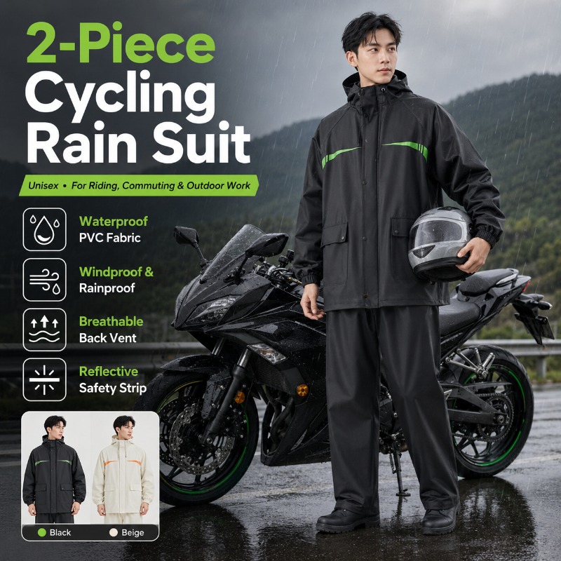 Cycling Commuter Rain Jacket - Wodoodporny kombinezon rowerowy unisex, 2-częściowy –